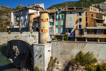 Porte Royale de la villa medieval de Entrevaux, Department of Alpes-de-Haute-Provence, Costa Azul, Francia