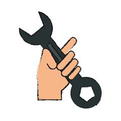 hand holding wrench spanner tool icon image vector illustration design