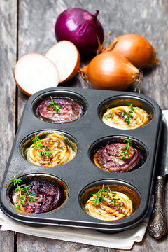 Delicious  caramelized onions in balsamic vinegar with thyme