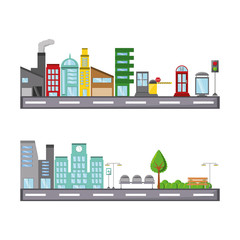 Fototapeta premium road with city buildings icon over white background colorful design vector illustration