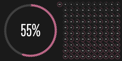 Set of circle percentage diagrams from 0 to 100 ready-to-use for web design, user interface (UI) or infographic - indicator with pink