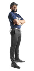 Naklejka premium Male security guard on white background