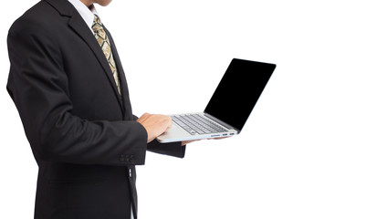 businessman holding laptop