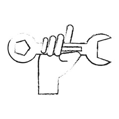 Obraz premium hand holding wrench spanner tool icon image vector illustration design