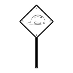 flat line  monocromatic   sign warning use helmet   over white background  vector illustration