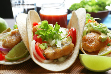 Tasty fish tacos, closeup