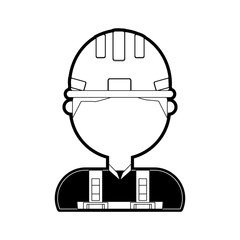 flat line monocromatic  man construction worker  over white background vector illustration