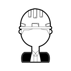 flat line monocromatic  man construction worker  over white background vector illustration
