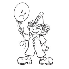 Cartoon clown with balloon. Vector Illustration. Outlined for coloring book.
