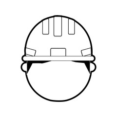 flat line monocromatic  man head  construction worker  over white background vector illustration