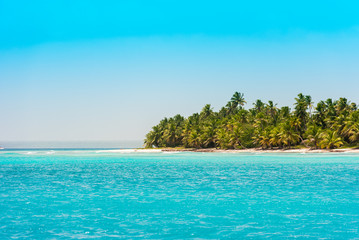 View of the coastline in Bayahibe, La Altagracia, Dominican Republic. Copy space for text.