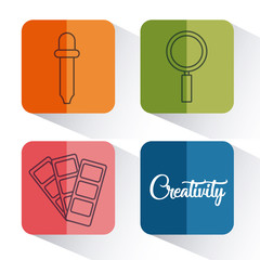 creativity process related icons over colorful squares and white background vector illustration