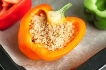 Quinoa stuffed pepper on baking tray