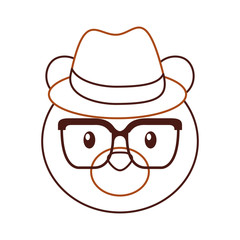 cute bear forest animal with hat and glasses vector illustration