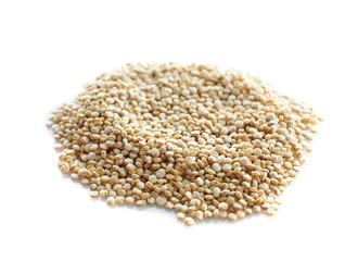 Organic quinoa seeds on white background