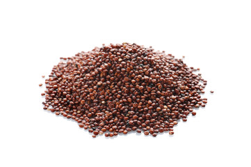 Heap of red quinoa on white background