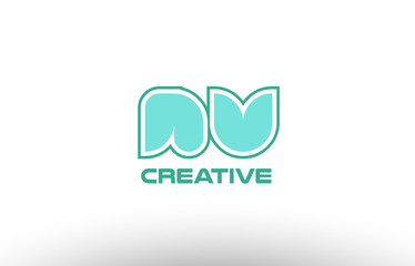 pastel green alphabet letter nv n v combination joint logo comany icon
