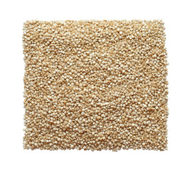 Organic quinoa seeds in shape of square on white background