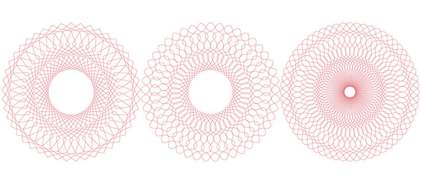 Guilloche pattern. Rosette for certificate, diploma, voucher, ticket etc. Vector illustration. Abstract circular frame from thin lines.