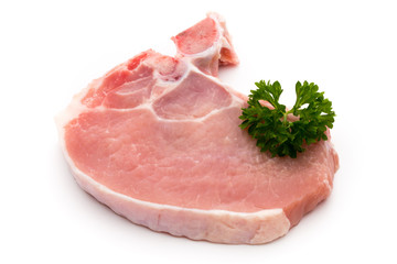 Fresh raw beef steak isolated on white background, top view.