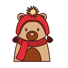 cute bear animal with hat and scarf vector illustration