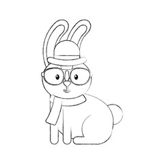 cute rabbit hipster hat scarf and glasses vector illustration