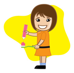 Cute Funny Small Girl Doing Brush