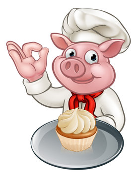 Pig Baker Chef Cartoon Character Mascot