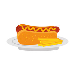 fast food hot dog sausage and mustard dinner vector illustration
