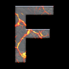 3D render of volcano cracks alphabet letter