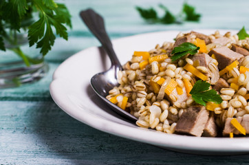 Pearl barley porridge with meat