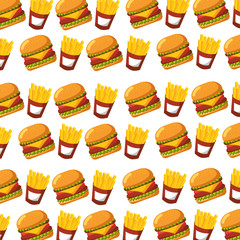 burger and french fries fast food seamless pattern design vector illustration