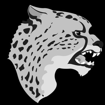 Icon of a cheetah that growls,  black and white