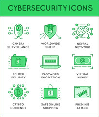 Cyber Security Thin Line icons set. Computer network protection. High Quality Premium outline symbol collection. Stroke vector logo concept.Cybersecurity.