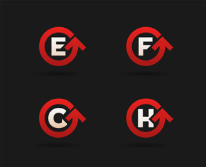 Set of Circle Arrow Logo Icon Design with Letter. Template Element in Vector.