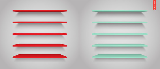 Set of Plastic Shelves Vector Isolated on the Wall Background