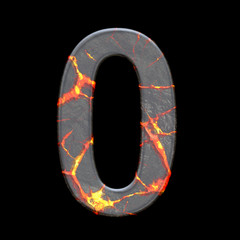 3D render of volcano cracks alphabet number