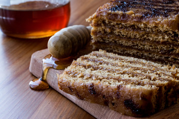 Honey Cake with Walnut and Caramel Cream.