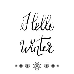 Hello Winter Typographic Poster. Ink Lettering on White Background