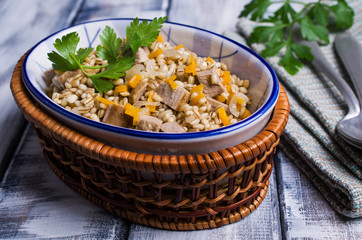 Pearl barley porridge with meat