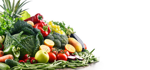 Composition with variety of raw organic vegetables and fruits