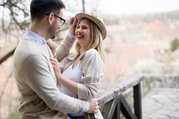 Fototapeta premium Happy couple smiling and dating outdoor