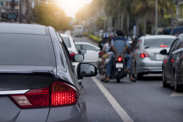 Transportation car break stop on the road on traffic junction.