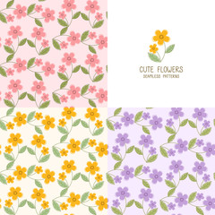 Set of seamless flower pattern, cute floral texture, vector illustration.