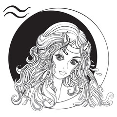 Aquarius. A young beautiful girl In the form of one of the signs