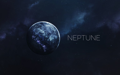 Naklejka premium Neptune. Science fiction space wallpaper, incredibly beautiful planets, galaxies, dark and cold beauty of endless universe. Elements of this image furnished by NASA
