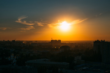 Fototapeta na wymiar Sunset over city, panorama