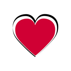 Red heart with beautiful black outline on white background