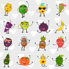 Funny fruits set color flat icons
