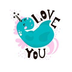 Cute magic unicorn print. Ready childish label,banner, cards, stickers, poster for kids and baby products.Vector illustration